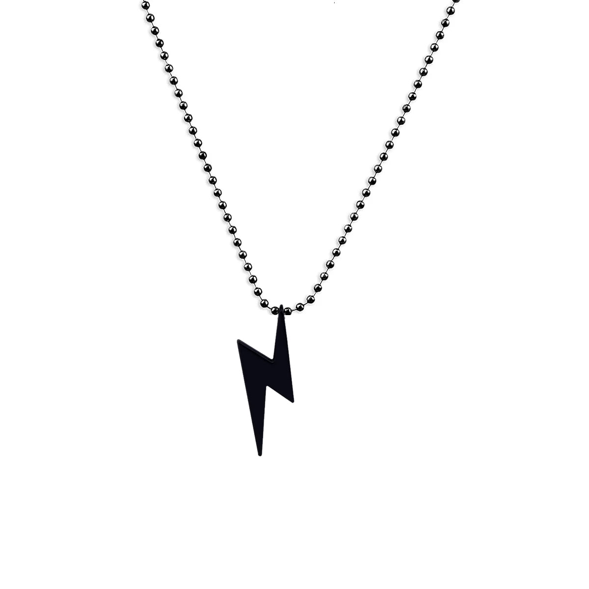 Bold Thunderbolt Necklace – Stylish Unisex Black Bead Chain Jewelry