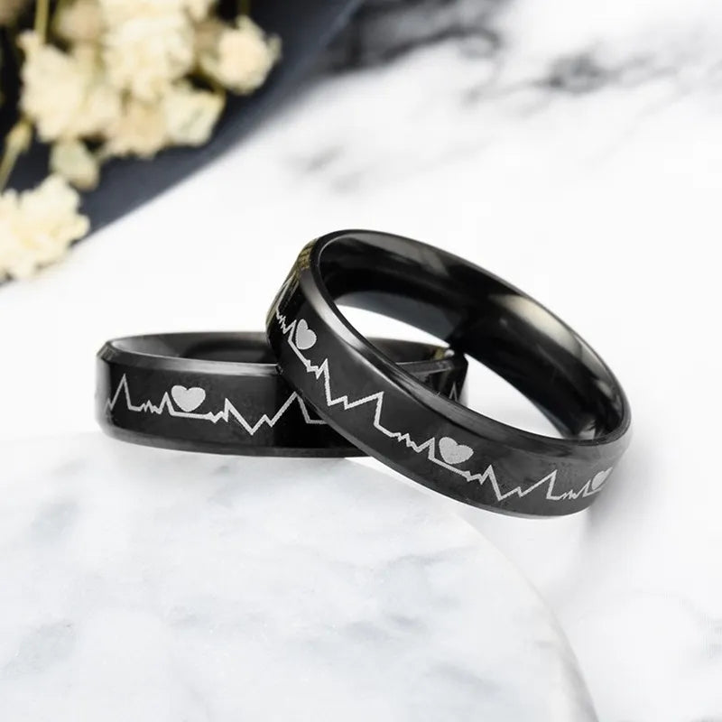 Fashion Titanium Steel ECG Love Ring